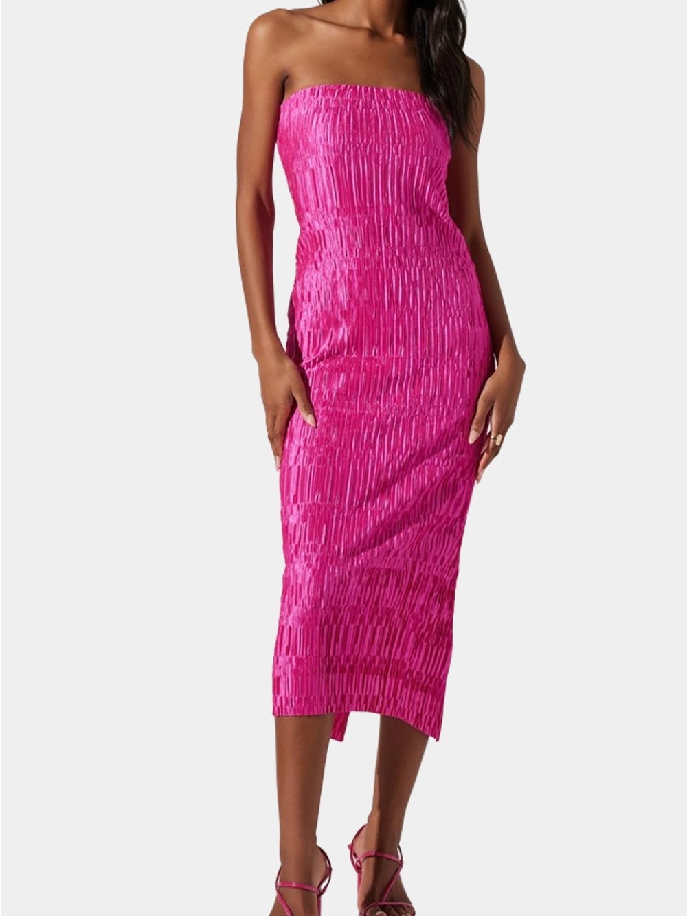 ASTR Strapless Fuchsia Textured Midi Dress